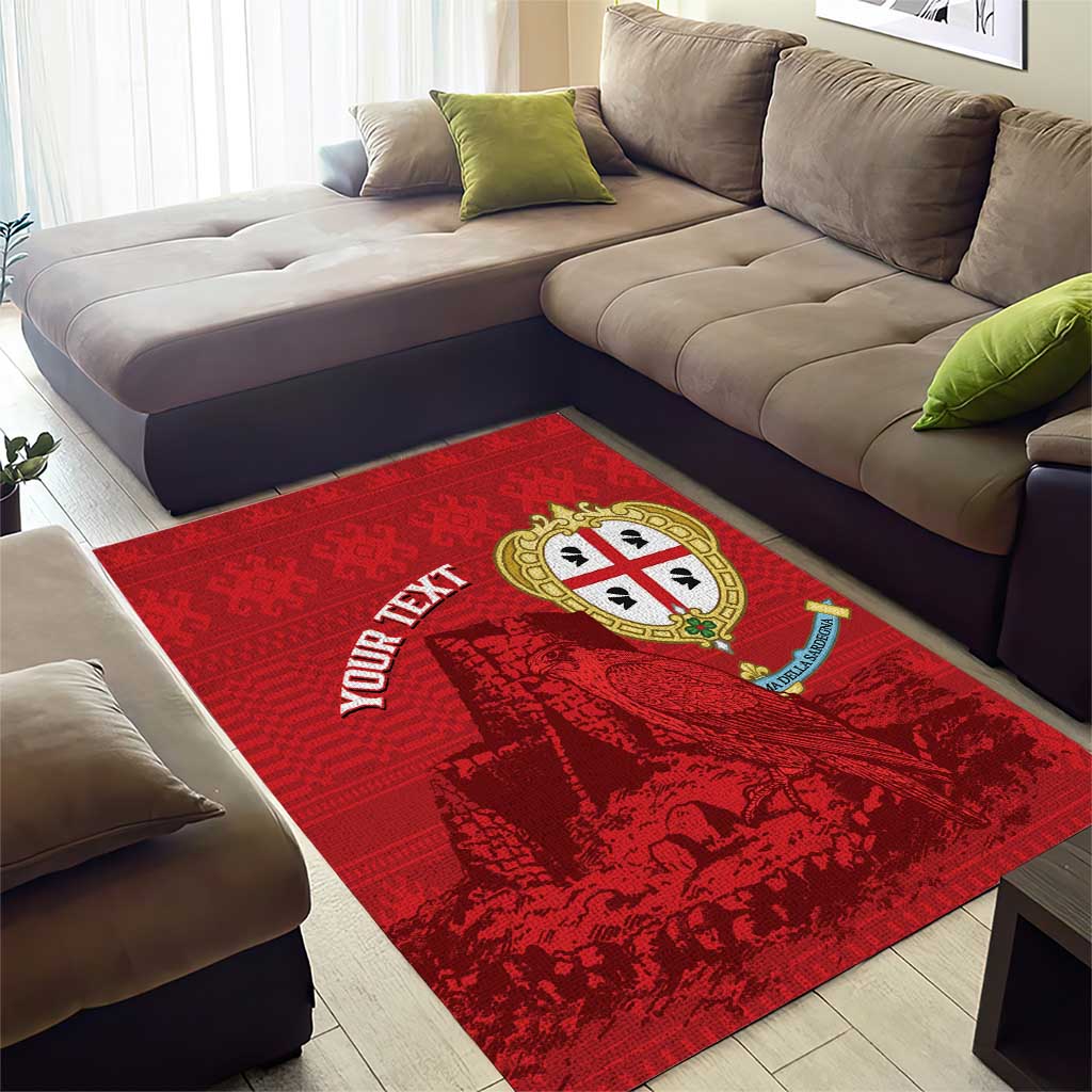 Personalised Sardinia Italy Area Rug Sardegna Nuraghe With Falcon
