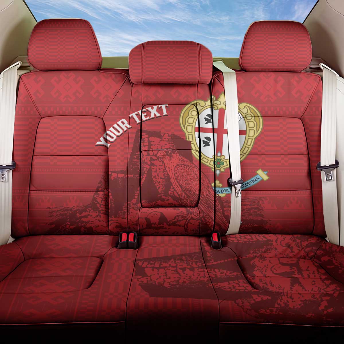 Personalised Sardinia Italy Back Car Seat Cover Sardegna Nuraghe With Falcon