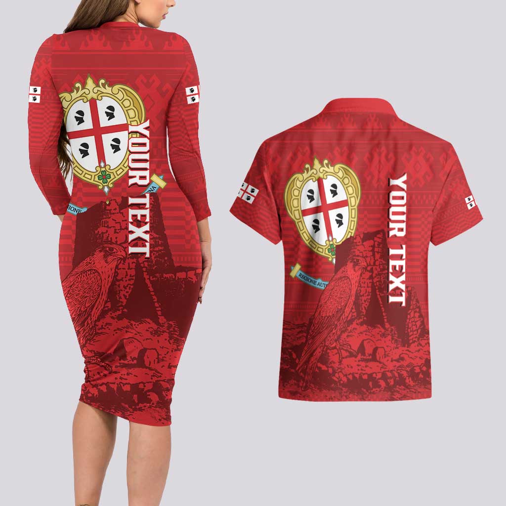Personalised Sardinia Italy Couples Matching Long Sleeve Bodycon Dress and Hawaiian Shirt Sardegna Nuraghe With Falcon