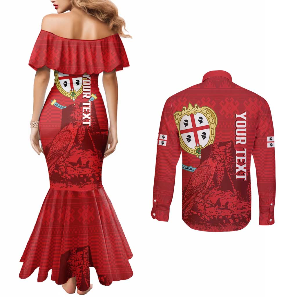 Personalised Sardinia Italy Couples Matching Mermaid Dress and Long Sleeve Button Shirt Sardegna Nuraghe With Falcon