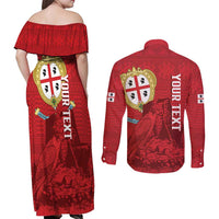 Personalised Sardinia Italy Couples Matching Off Shoulder Maxi Dress and Long Sleeve Button Shirt Sardegna Nuraghe With Falcon