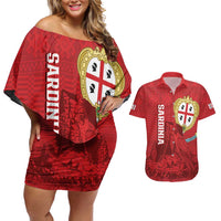 Personalised Sardinia Italy Couples Matching Off Shoulder Short Dress and Hawaiian Shirt Sardegna Nuraghe With Falcon