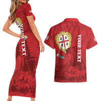 Personalised Sardinia Italy Couples Matching Short Sleeve Bodycon Dress and Hawaiian Shirt Sardegna Nuraghe With Falcon