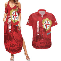 Personalised Sardinia Italy Couples Matching Summer Maxi Dress and Hawaiian Shirt Sardegna Nuraghe With Falcon