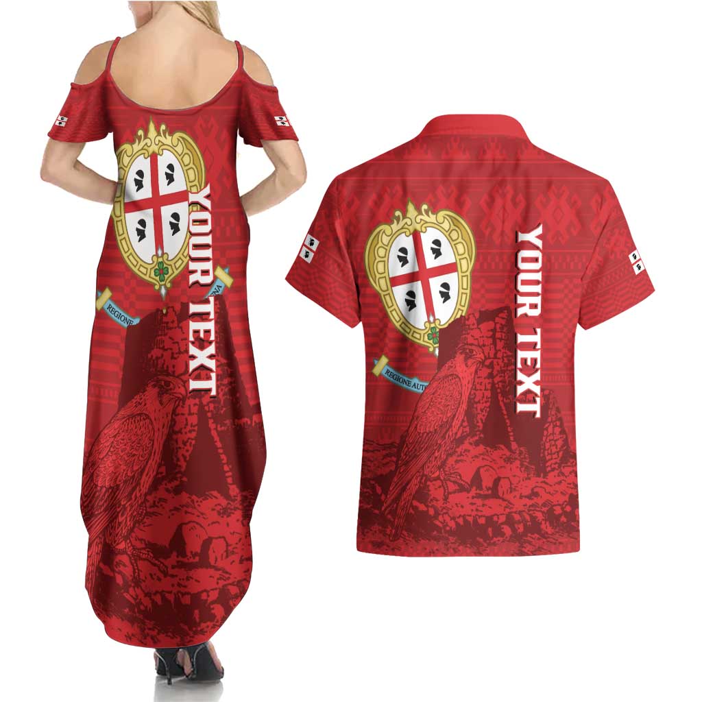 Personalised Sardinia Italy Couples Matching Summer Maxi Dress and Hawaiian Shirt Sardegna Nuraghe With Falcon