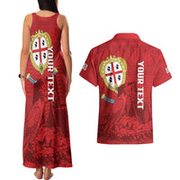 Personalised Sardinia Italy Couples Matching Tank Maxi Dress and Hawaiian Shirt Sardegna Nuraghe With Falcon