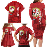 Personalised Sardinia Italy Family Matching Long Sleeve Bodycon Dress and Hawaiian Shirt Sardegna Nuraghe With Falcon