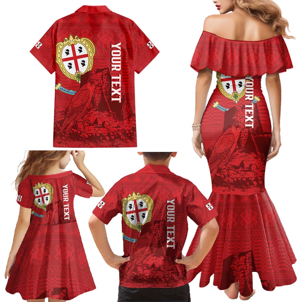 Personalised Sardinia Italy Family Matching Mermaid Dress and Hawaiian Shirt Sardegna Nuraghe With Falcon