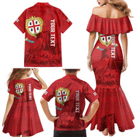 Personalised Sardinia Italy Family Matching Mermaid Dress and Hawaiian Shirt Sardegna Nuraghe With Falcon