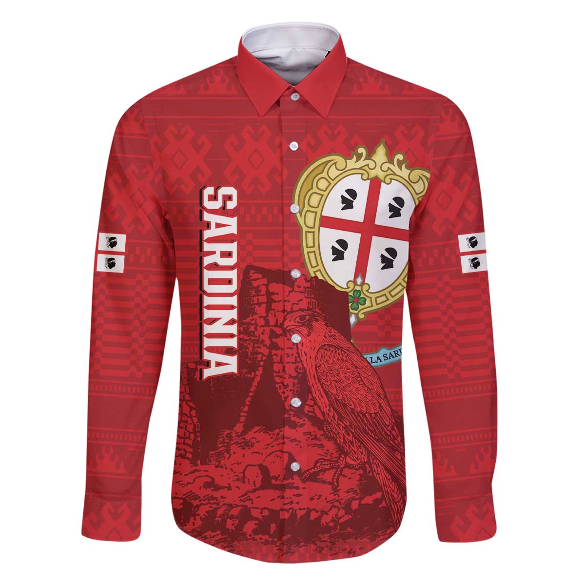 Personalised Sardinia Italy Family Matching Off The Shoulder Long Sleeve Dress and Hawaiian Shirt Sardegna Nuraghe With Falcon