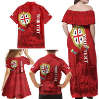 Personalised Sardinia Italy Family Matching Off Shoulder Maxi Dress and Hawaiian Shirt Sardegna Nuraghe With Falcon