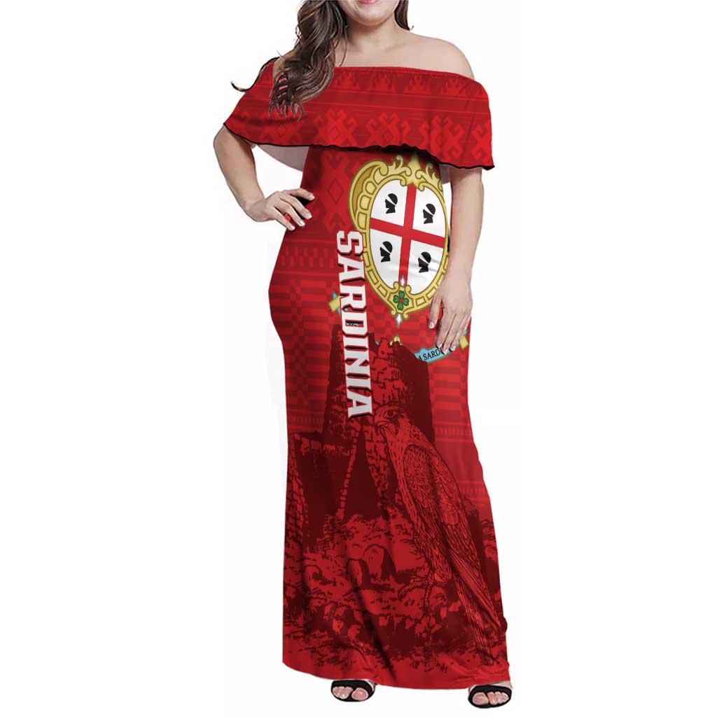 Personalised Sardinia Italy Family Matching Off Shoulder Maxi Dress and Hawaiian Shirt Sardegna Nuraghe With Falcon