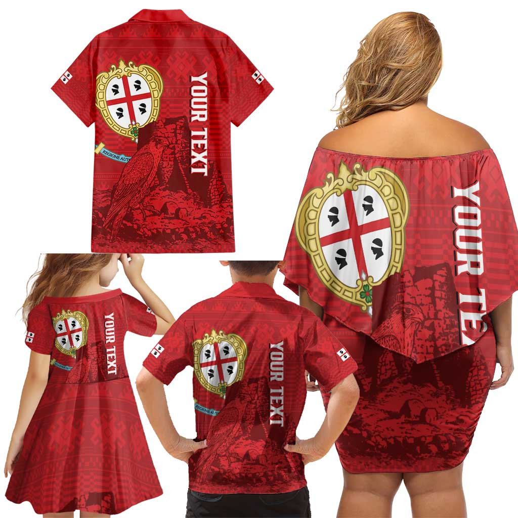 Personalised Sardinia Italy Family Matching Off Shoulder Short Dress and Hawaiian Shirt Sardegna Nuraghe With Falcon