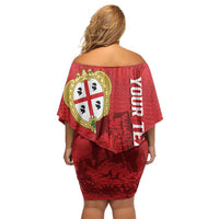Personalised Sardinia Italy Family Matching Off Shoulder Short Dress and Hawaiian Shirt Sardegna Nuraghe With Falcon