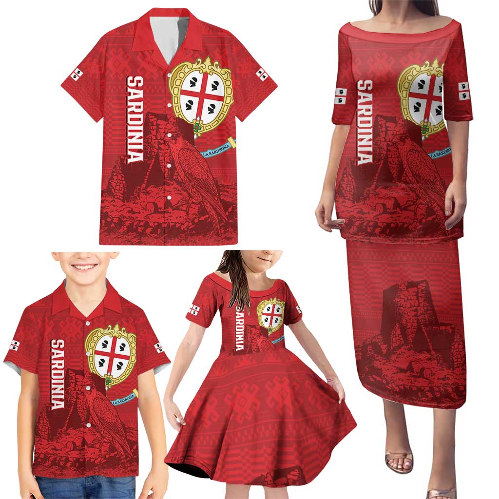 Personalised Sardinia Italy Family Matching Puletasi and Hawaiian Shirt Sardegna Nuraghe With Falcon