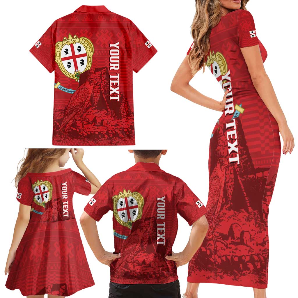 Personalised Sardinia Italy Family Matching Short Sleeve Bodycon Dress and Hawaiian Shirt Sardegna Nuraghe With Falcon