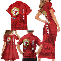 Personalised Sardinia Italy Family Matching Short Sleeve Bodycon Dress and Hawaiian Shirt Sardegna Nuraghe With Falcon