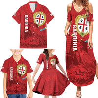 Personalised Sardinia Italy Family Matching Summer Maxi Dress and Hawaiian Shirt Sardegna Nuraghe With Falcon