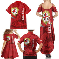 Personalised Sardinia Italy Family Matching Summer Maxi Dress and Hawaiian Shirt Sardegna Nuraghe With Falcon