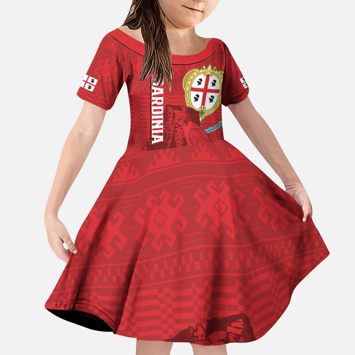 Personalised Sardinia Italy Kid Short Sleeve Dress Sardegna Nuraghe With Falcon