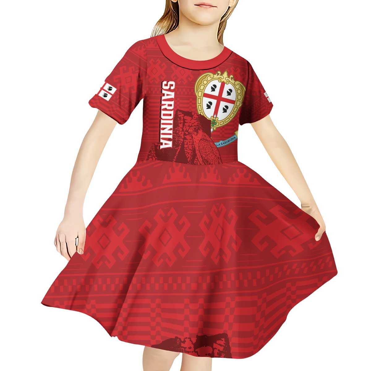Personalised Sardinia Italy Kid Short Sleeve Dress Sardegna Nuraghe With Falcon