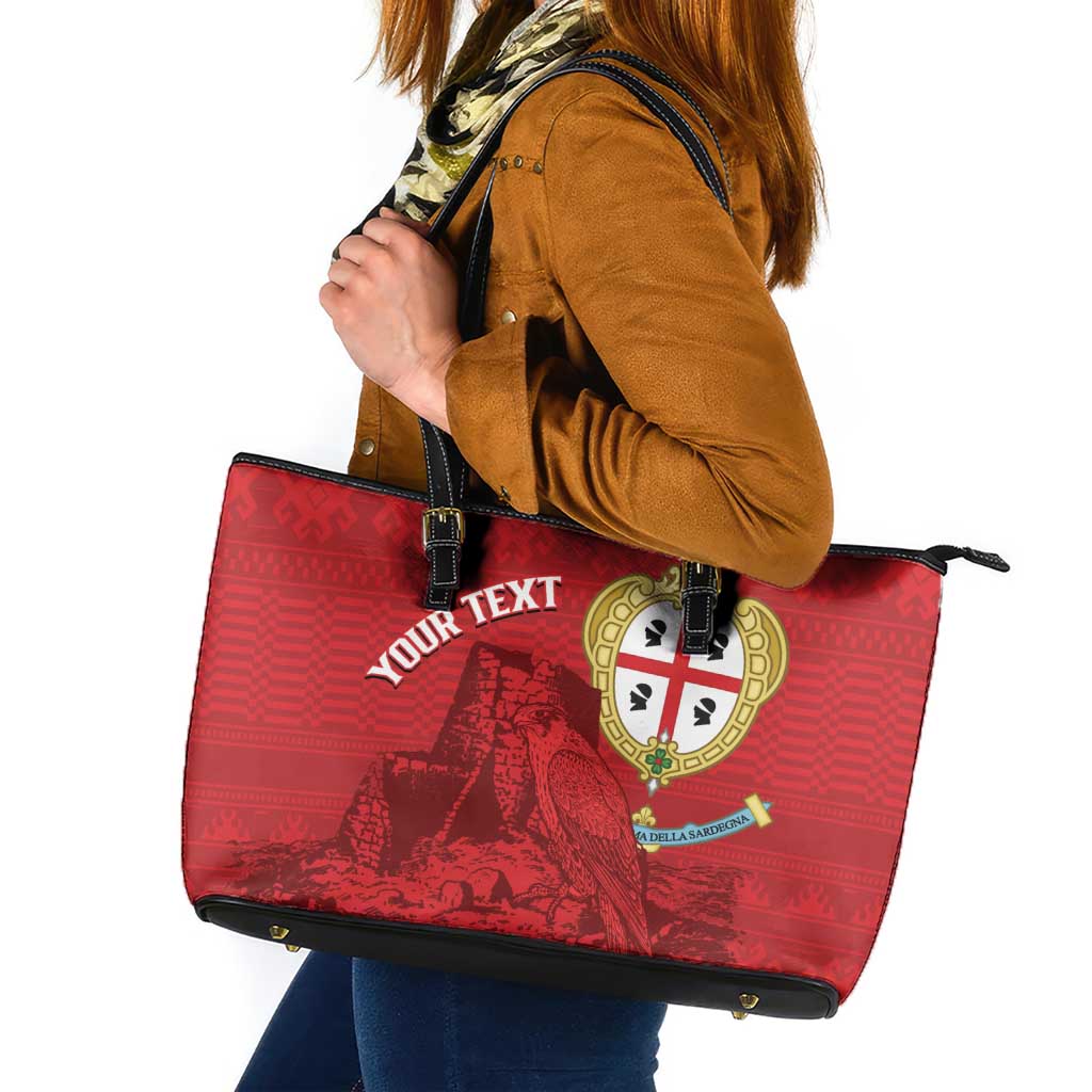 Personalised Sardinia Italy Leather Tote Bag Sardegna Nuraghe With Falcon