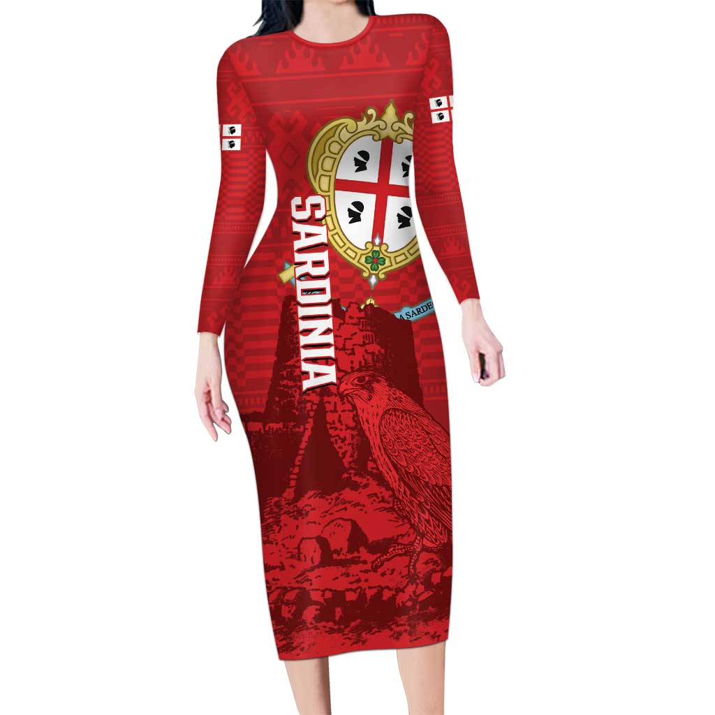 Personalised Sardinia Italy Long Sleeve Bodycon Dress Sardegna Nuraghe With Falcon