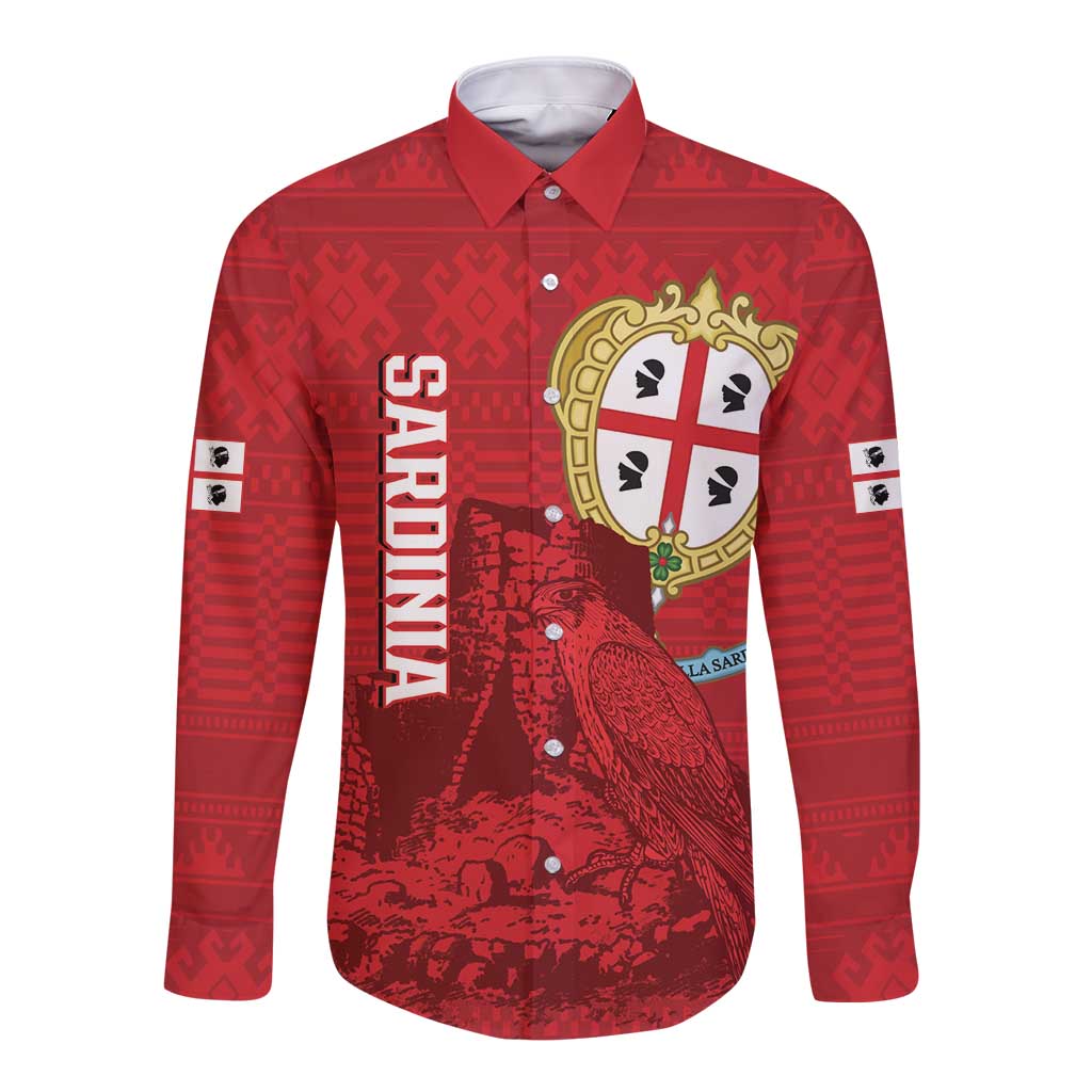 Personalised Sardinia Italy Long Sleeve Button Shirt Sardegna Nuraghe With Falcon