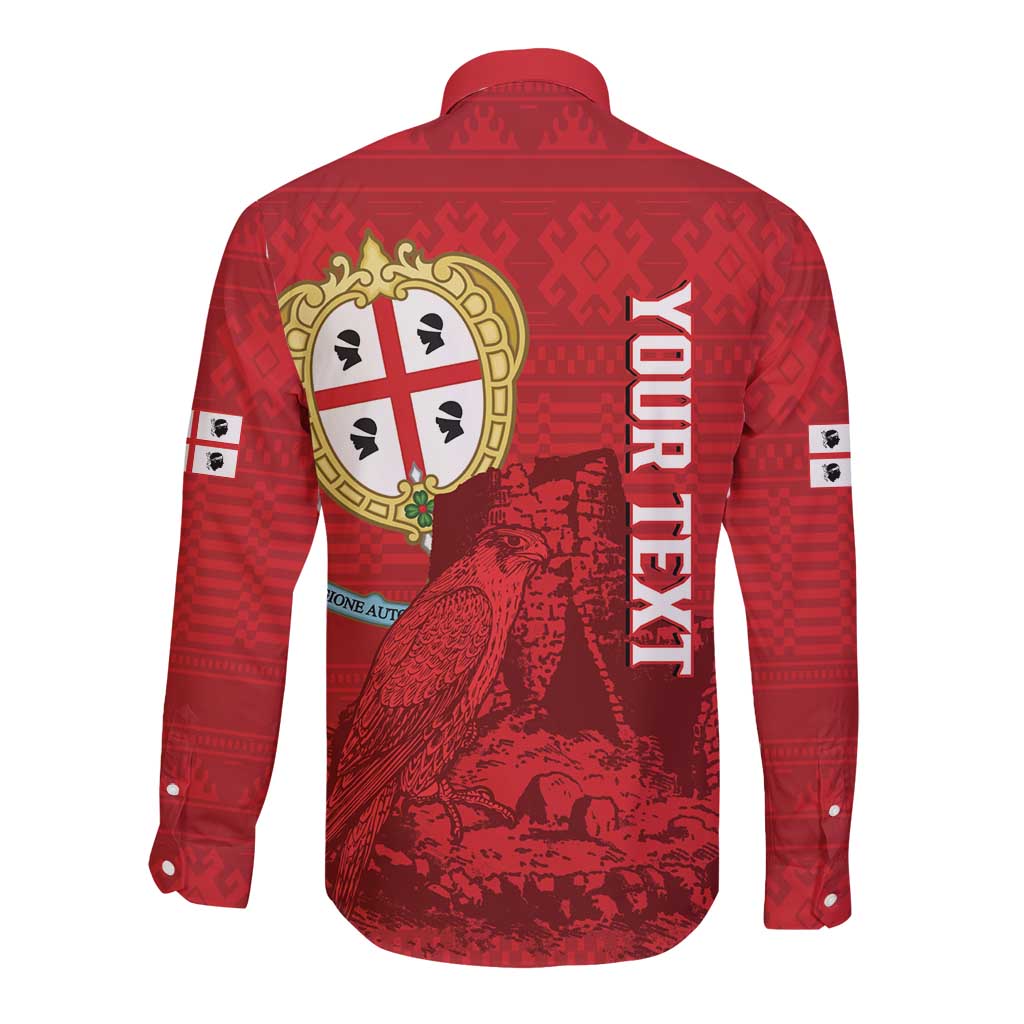 Personalised Sardinia Italy Long Sleeve Button Shirt Sardegna Nuraghe With Falcon
