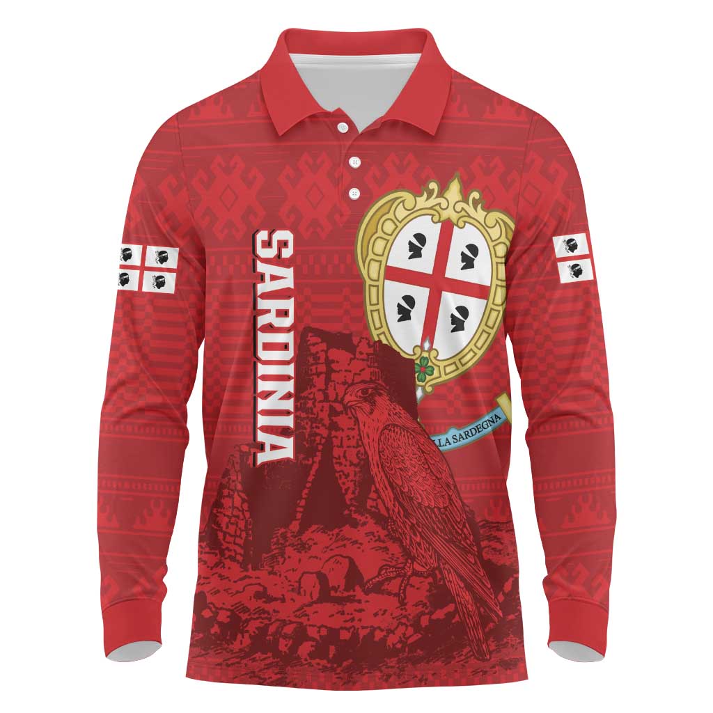 Personalised Sardinia Italy Long Sleeve Polo Shirt Sardegna Nuraghe With Falcon