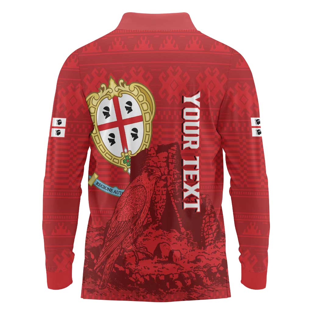 Personalised Sardinia Italy Long Sleeve Polo Shirt Sardegna Nuraghe With Falcon