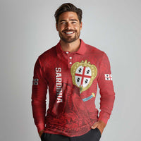 Personalised Sardinia Italy Long Sleeve Polo Shirt Sardegna Nuraghe With Falcon