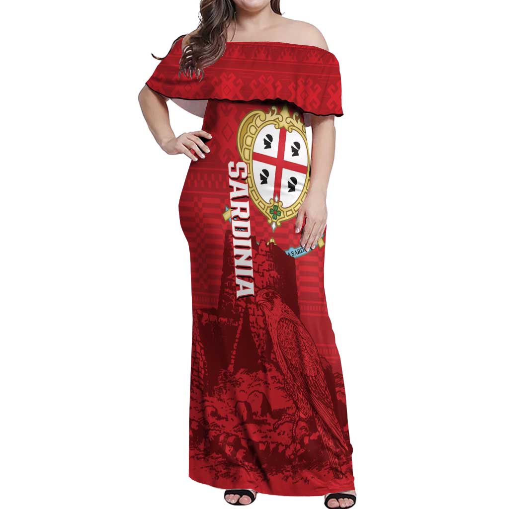 Personalised Sardinia Italy Off Shoulder Maxi Dress Sardegna Nuraghe With Falcon