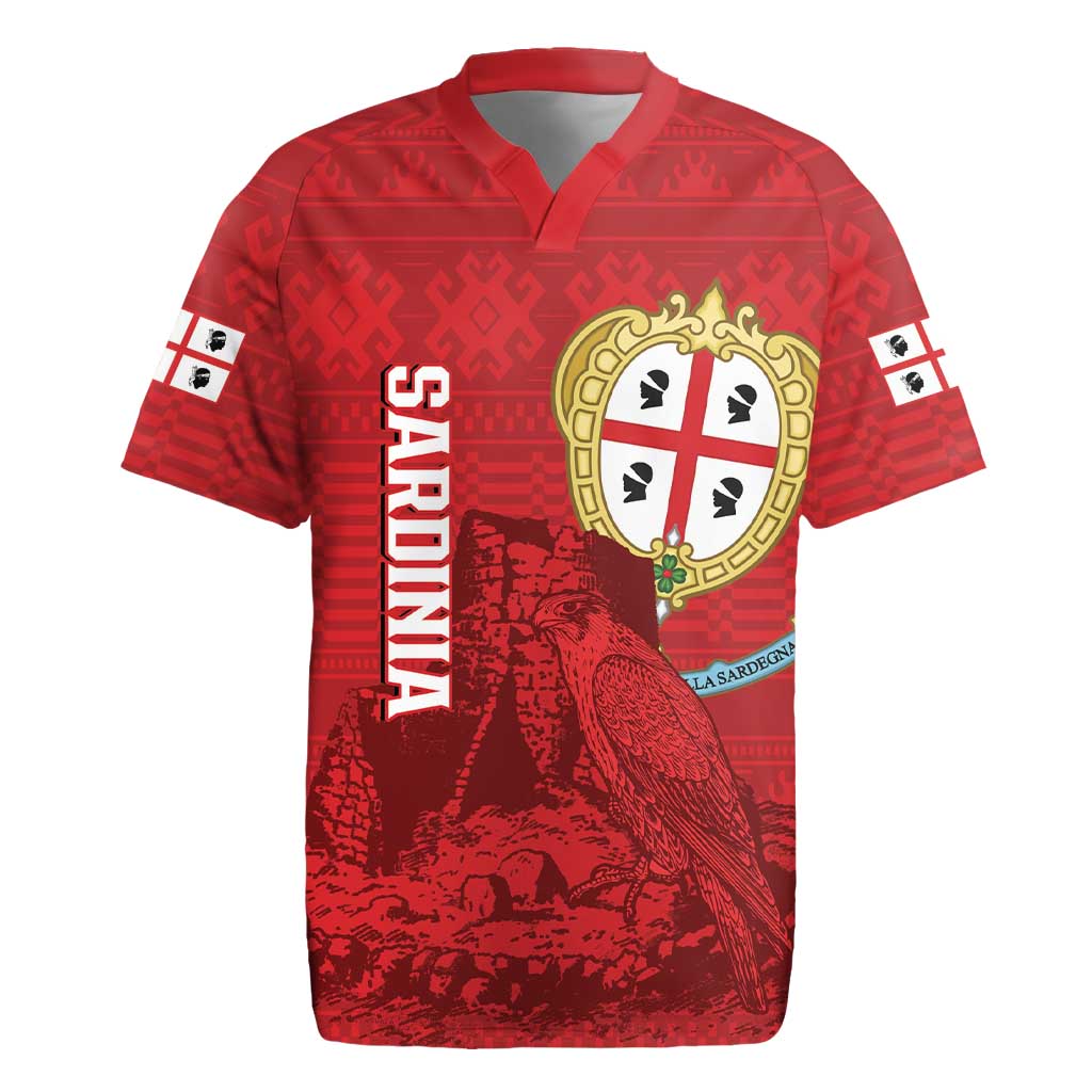 Personalised Sardinia Italy Rugby Jersey Sardegna Nuraghe With Falcon