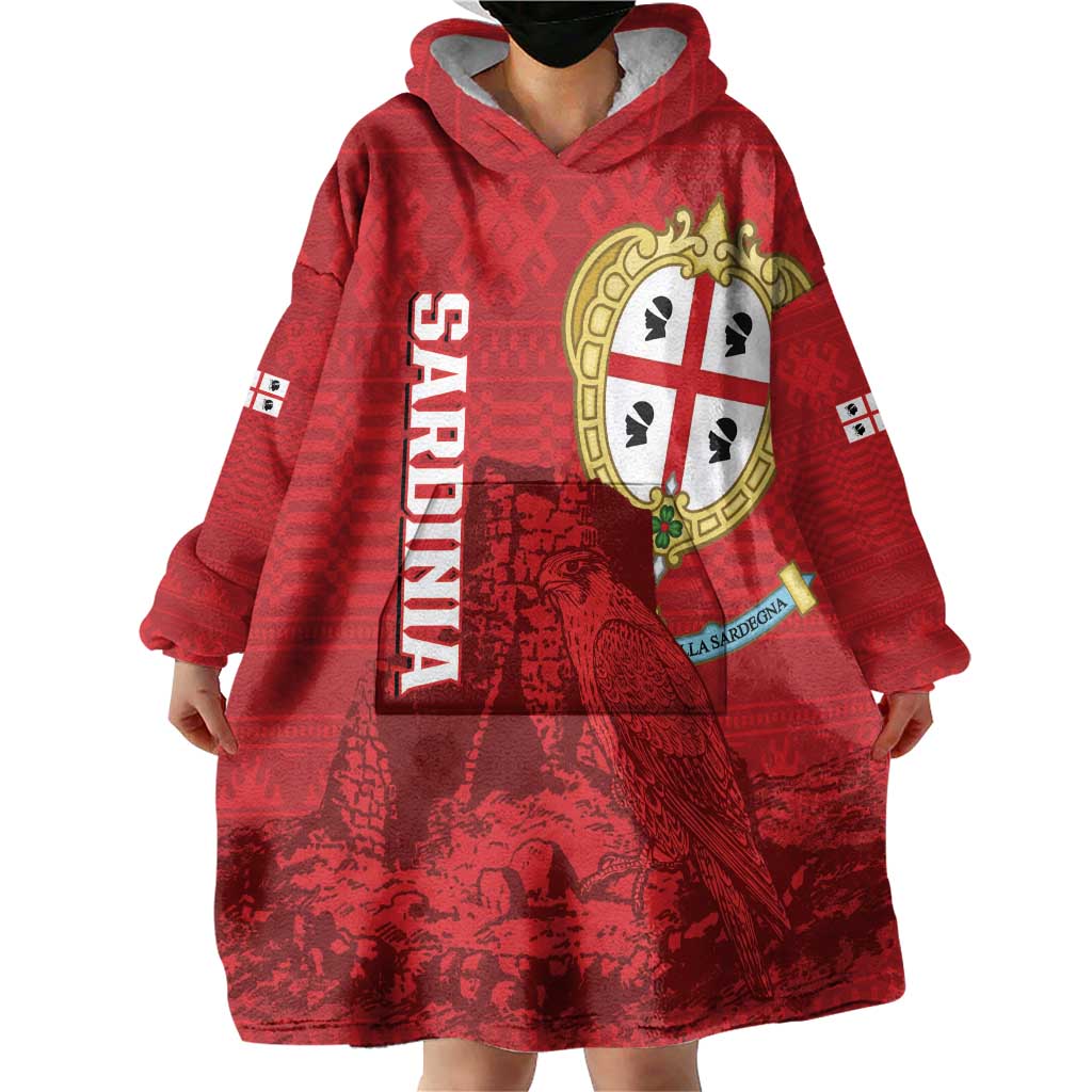 Personalised Sardinia Italy Wearable Blanket Hoodie Sardegna Nuraghe With Falcon