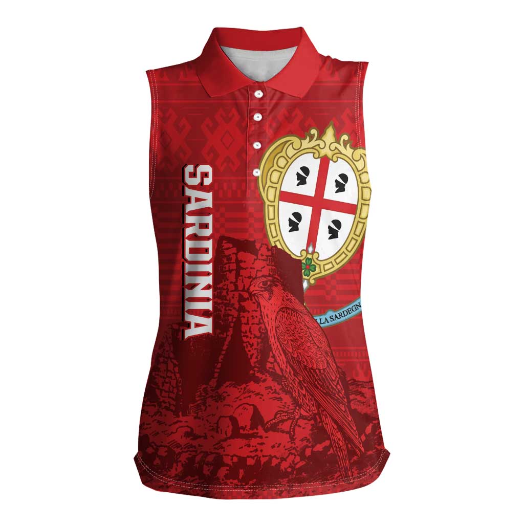 Personalised Sardinia Italy Women Sleeveless Polo Shirt Sardegna Nuraghe With Falcon