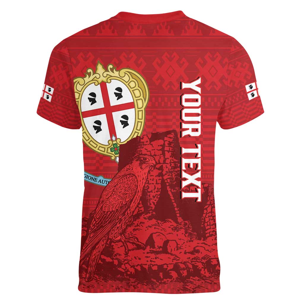 Personalised Sardinia Italy Women V-Neck T-Shirt Sardegna Nuraghe With Falcon