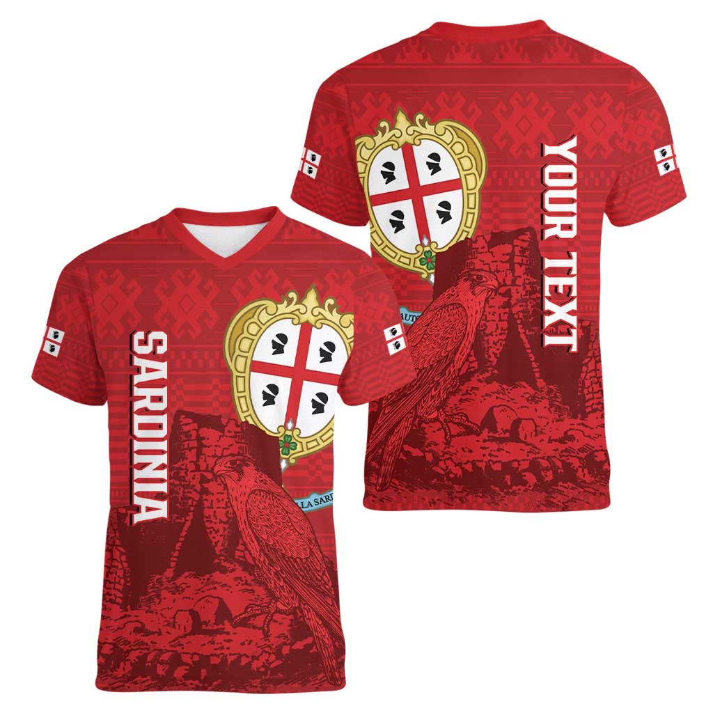 Personalised Sardinia Italy Women V-Neck T-Shirt Sardegna Nuraghe With Falcon