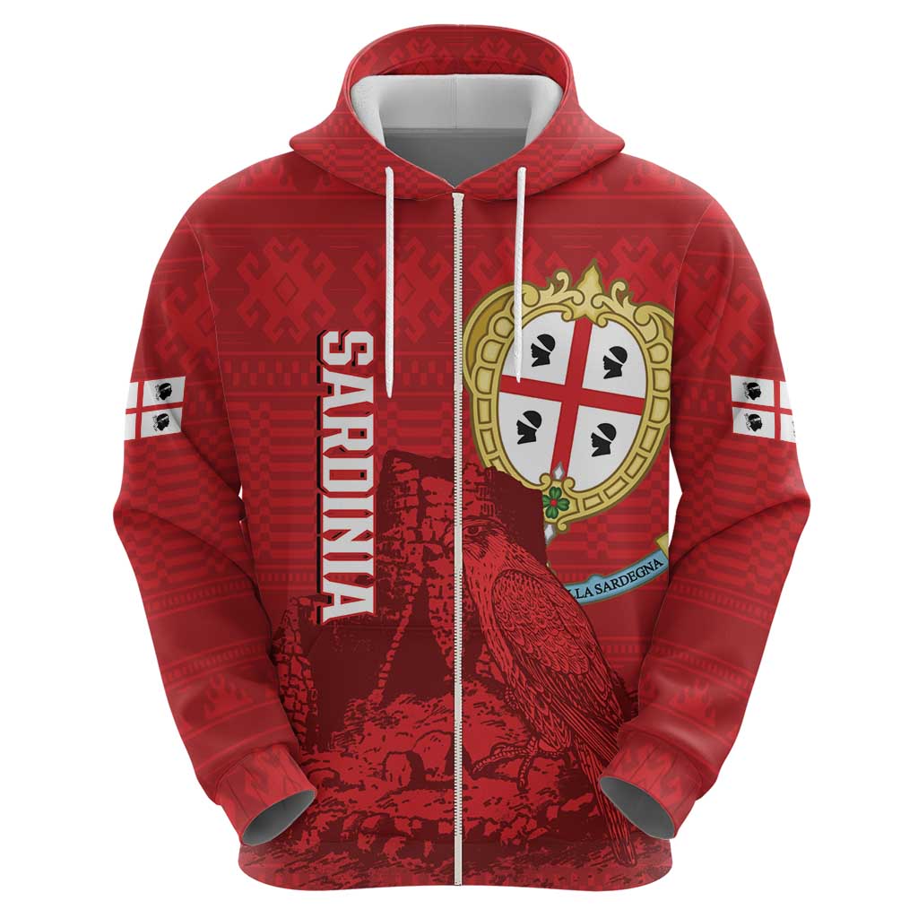 Personalised Sardinia Italy Zip Hoodie Sardegna Nuraghe With Falcon