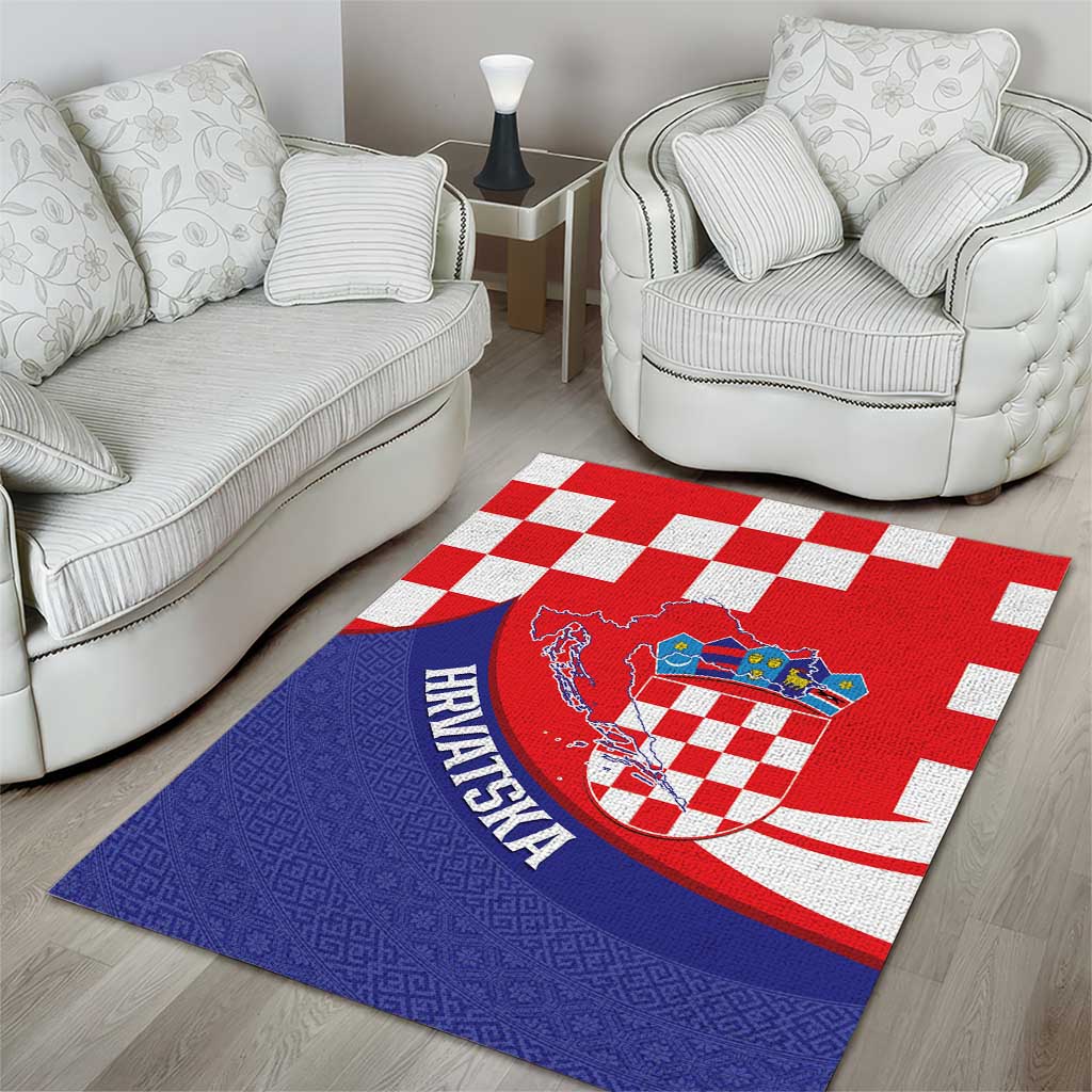 Croatia National Day Area Rug Hrvatska Checkerboard With Slavic Pattern