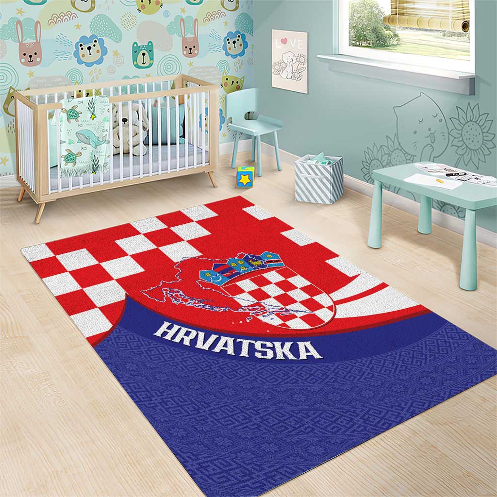 Croatia National Day Area Rug Hrvatska Checkerboard With Slavic Pattern