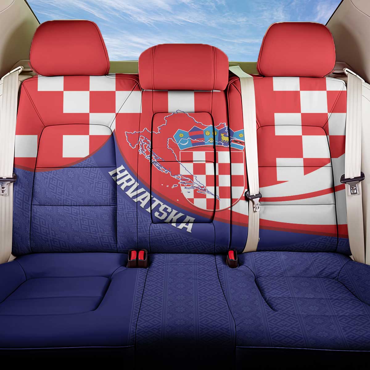 Croatia National Day Back Car Seat Cover Hrvatska Checkerboard With Slavic Pattern
