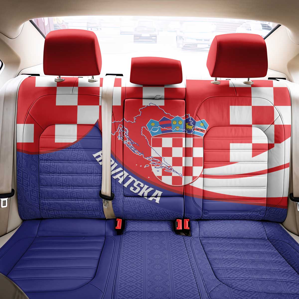 Croatia National Day Back Car Seat Cover Hrvatska Checkerboard With Slavic Pattern