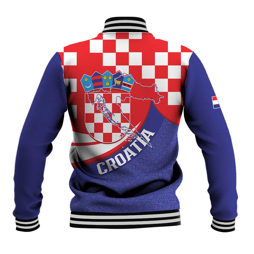 Croatia National Day Baseball Jacket Hrvatska Checkerboard With Slavic Pattern
