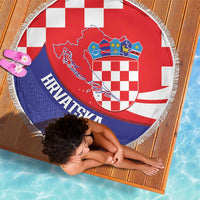 Croatia National Day Beach Blanket Hrvatska Checkerboard With Slavic Pattern