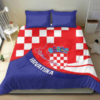 Croatia National Day Bedding Set Hrvatska Checkerboard With Slavic Pattern