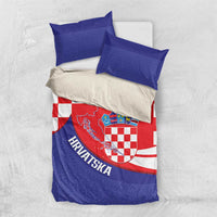 Croatia National Day Bedding Set Hrvatska Checkerboard With Slavic Pattern