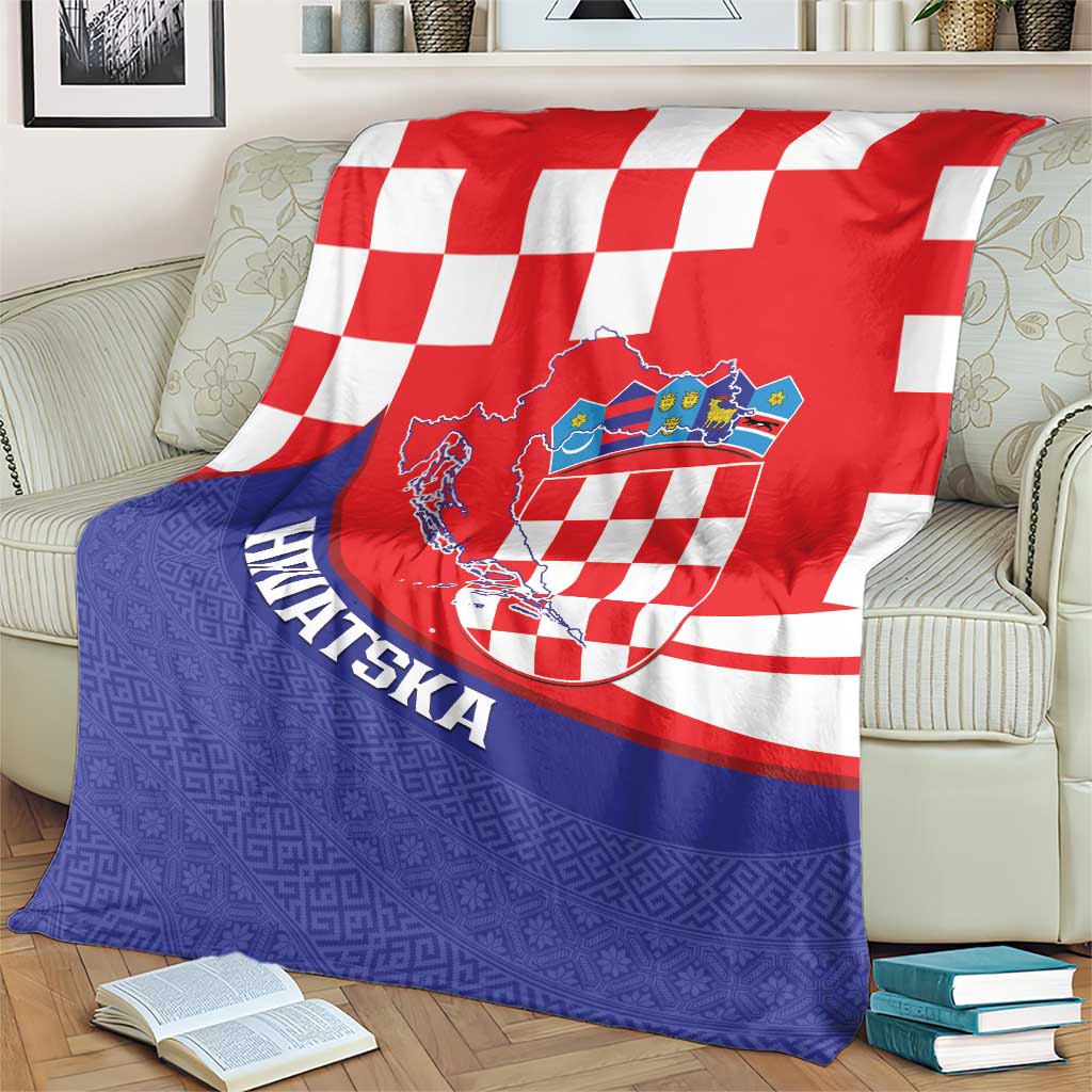 Croatia National Day Blanket Hrvatska Checkerboard With Slavic Pattern