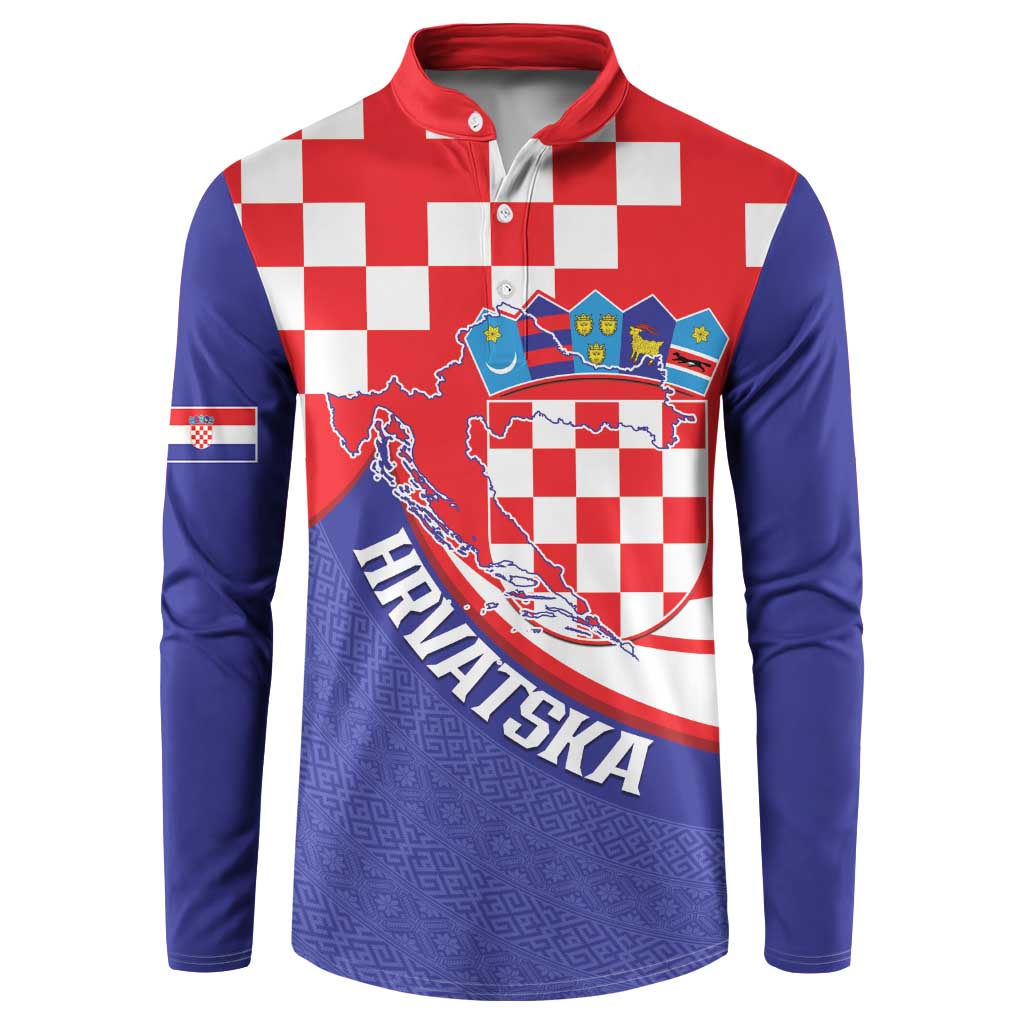 Croatia National Day Button Sweatshirt Hrvatska Checkerboard With Slavic Pattern