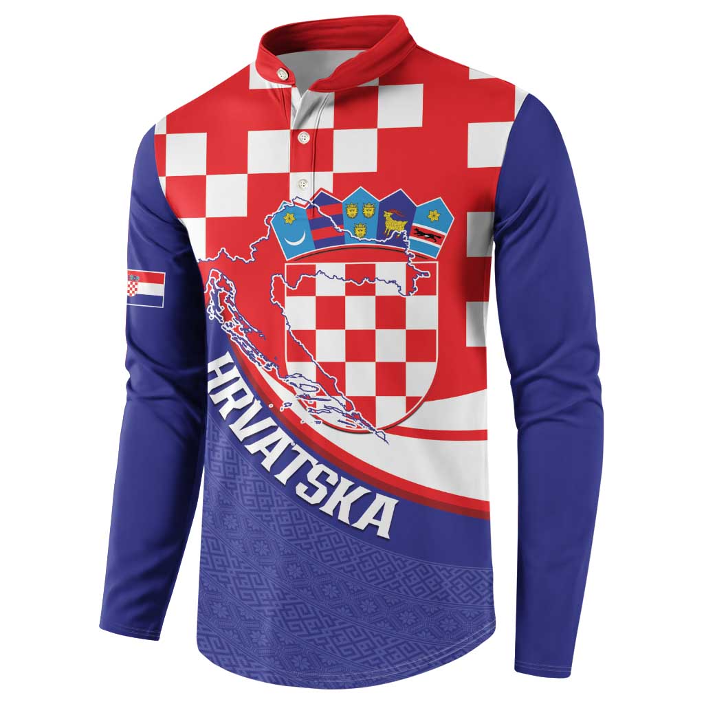 Croatia National Day Button Sweatshirt Hrvatska Checkerboard With Slavic Pattern